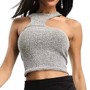 ASOS Silver Cutout Halter Crop Tank